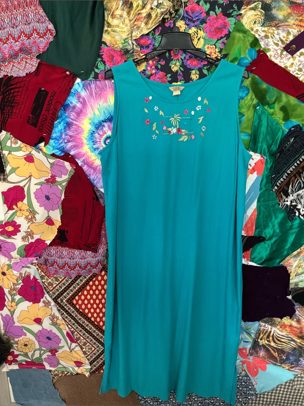 Teal Embroidered Sleeveless Women's Top